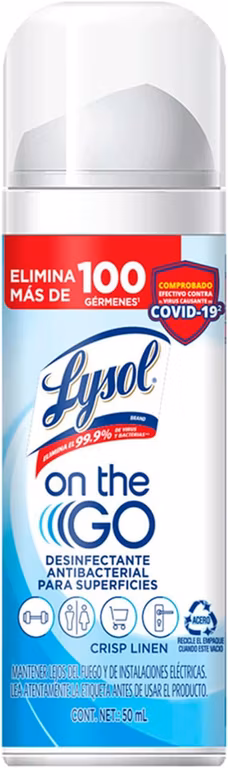 Amazon - Lysol On the GO Desinfectante Antibacterial para Superficies Crisp Linen 50 ml