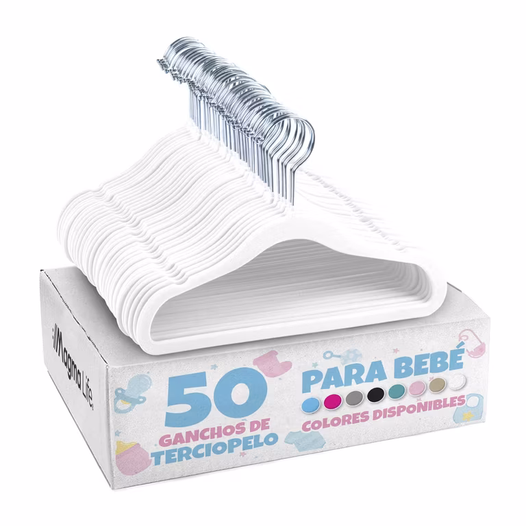 Amazon: MAGMALIFE 50 Ganchos de Terciopelo para Ropa de Bebe, Gancho Plateado Giratorio de 360 Grados