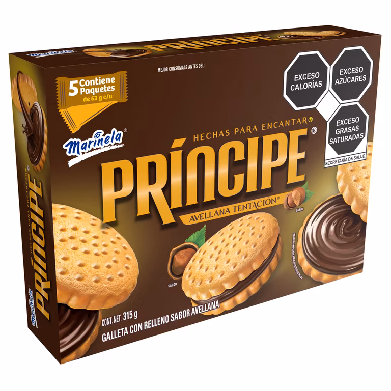 Amazon: Marinela Galletas Príncipe Avellana Tentación, 5 paquetes, 315g, cupón de Vendedor