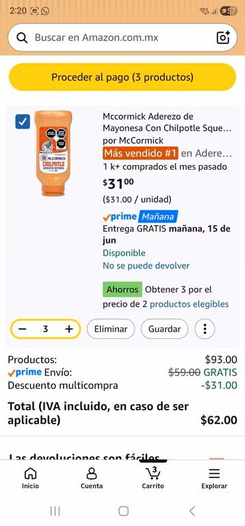 Amazon: McCormick Aderezo de Mayonesa Con Chilpotle Squeeze 310 g (3×2)