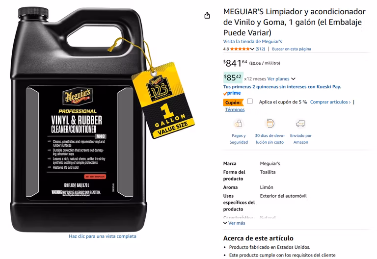 Amazon: MEGUIAR'S Limpiador y acondicionador de Vinilo y Goma, 1 galón (el Embalaje Puede Variar)
