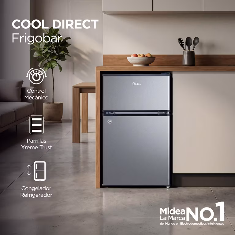 AMAZON: Midea MDRT87CCDLS Frigobar dos puertas Lake Silver 3.4 Pies Cúbicos