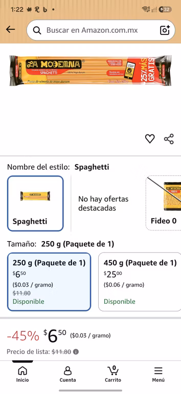 Amazon: La Moderna, Spaghetti, Pasta, 250 Gramos