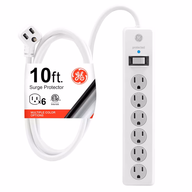 Amazon: GE Multicontactos 6 Salidas Con Supresor De Picos, Enchufe Plano, 3 Metros (10 Pies)800 Julios,1 pza.90 días gratis de Amazon Music