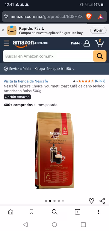Amazon: Nescafé Taster's Choice Gourmet Roast Café de gano Molido Americano Bolsa 300g