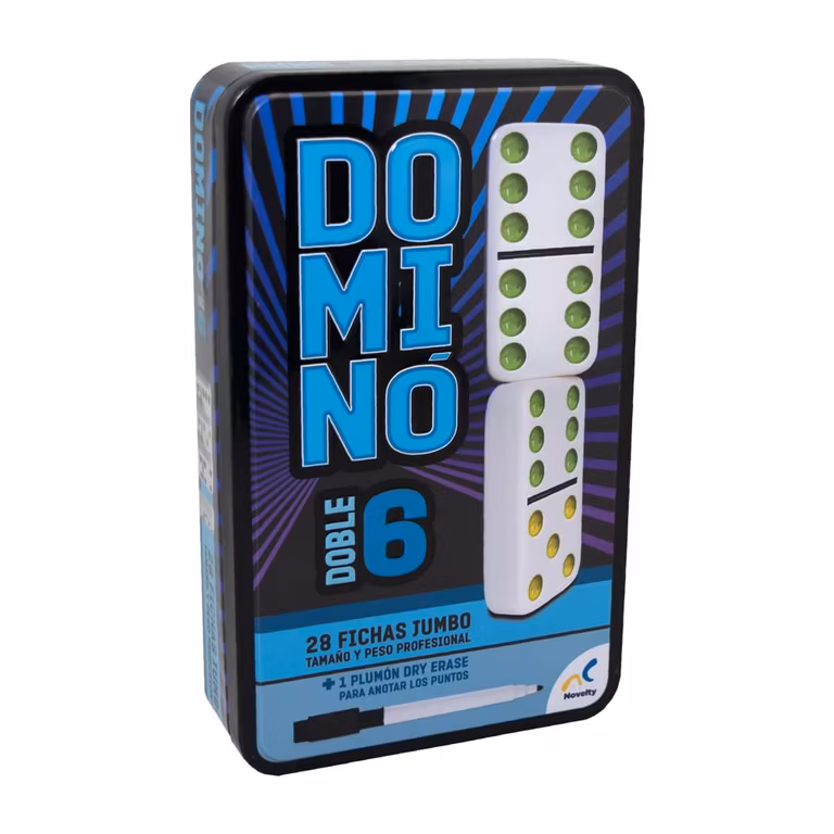 AMAZON: Novelty Corp. Domino Doble 6 Con 28 Fichas Jumbo, incluye pieza plastica de inicio y plumon borrable (Disponible negro clásico)