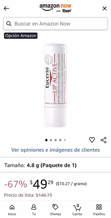 Amazon Now (por Rappi) protector de labios ph5 Eucerin de $147 a $49