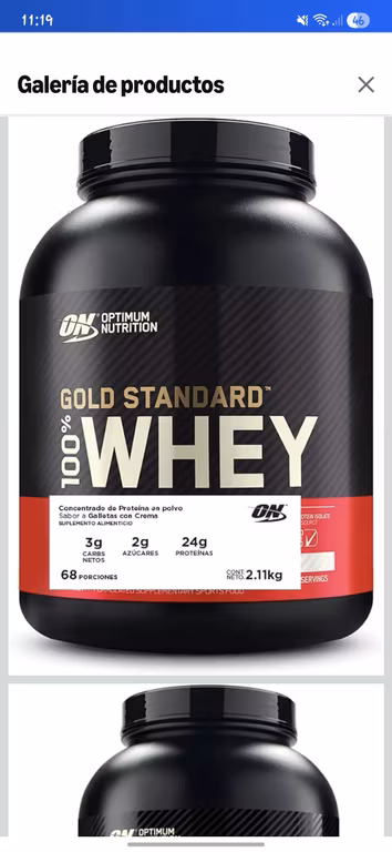 Amazon: Optimum Nutrition Gold Standard 100% Whey Proteína sabor Galletas con Crema, 2.11 kg