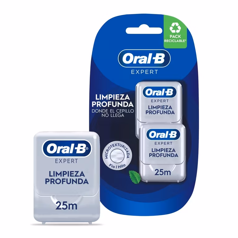 Amazon: Oral B Expert, Hilo Dental, Limpieza Profunda Sabor a Menta, 25 m x 2 Unidades. - 3 por el precio de 2. - Planea y Ahorra