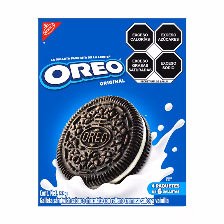 Amazon: Oreo Galletas Sabor Chocolate con Relleno sabor a vainilla, 252 gr, Caja con 4 Paquetes de 6 Galletas, 63 gr cada uno