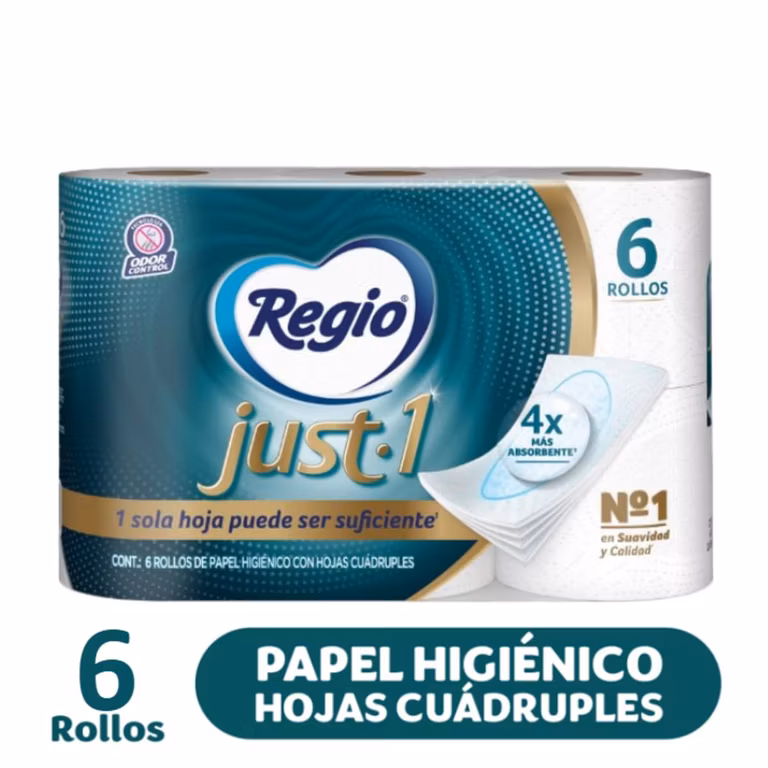 Amazon: Papel Higiénico Just 1 Hojas Cuádruples 50% Mas Gruesas, 6 Rollos, $63 c/u comprando 5, $59 c/u comprando 10 + Planea y Ahorra