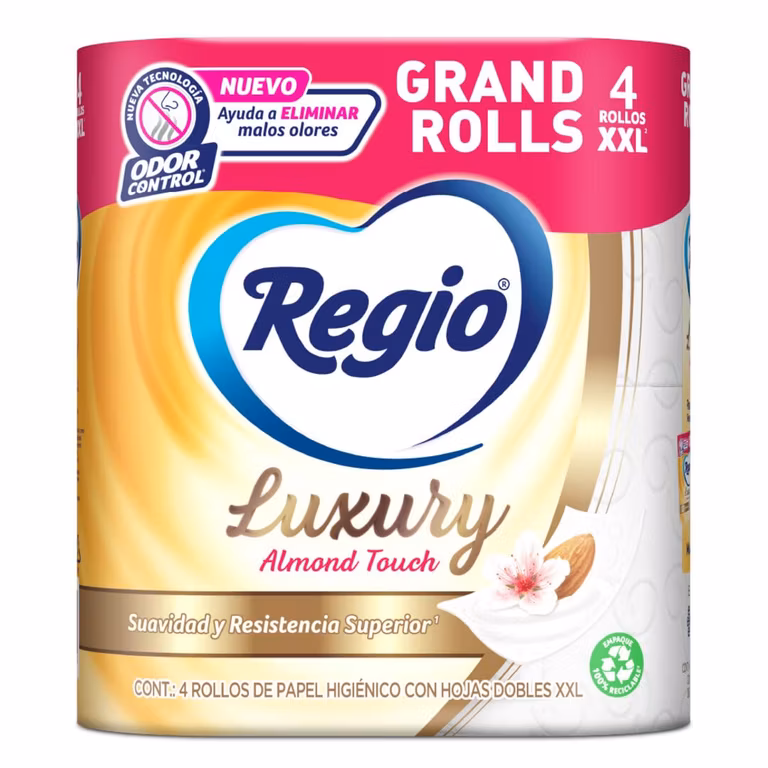 Amazon: Papel Higiénico Regio Luxury Almond Touch 4 Rollos con 180 Hojas Dobles