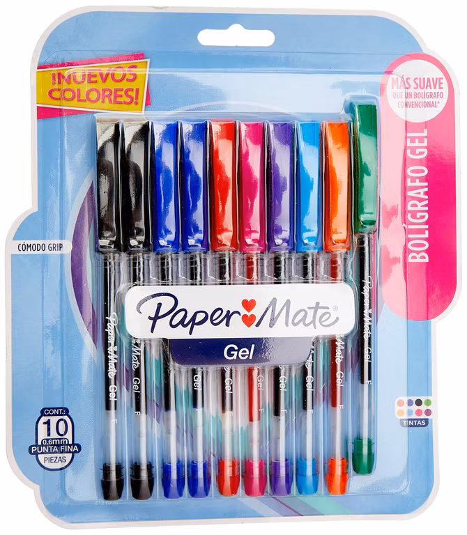 AMAZON: Paper Mate Boligrafos de Gel 10 Piezas Colores Surtidos, Multicolor