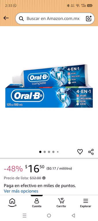 Amazon: Pasta Oral B Dental 4en1 Anticaries Con Flúor 100 ml