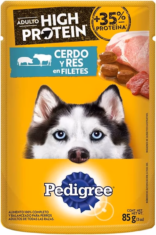 Amazon: Pedigree - High Protein Alimento para Perro Adulto, 24 Sobres, Sabor Cerdo y Res, 85g c/u,