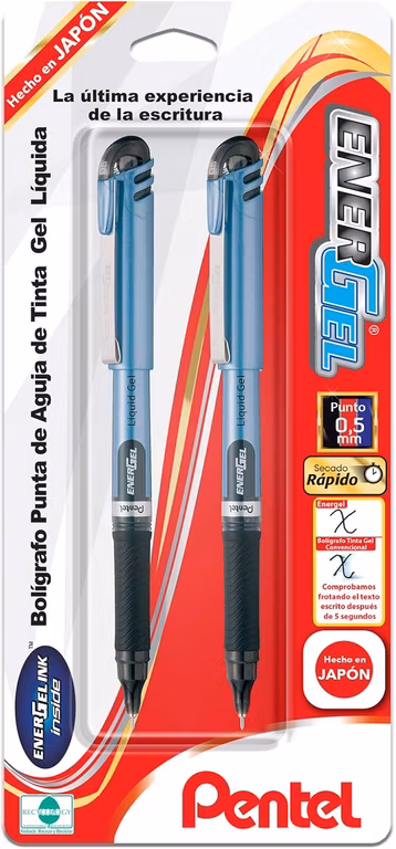 Amazon: Pentel EnerGel Bolígrafo de Gel Líquido, 0.5 mm, Cuerpo Azul, Tinta Negra, Paquete con 2 Piezas (precio al comprar 4 paquetes)