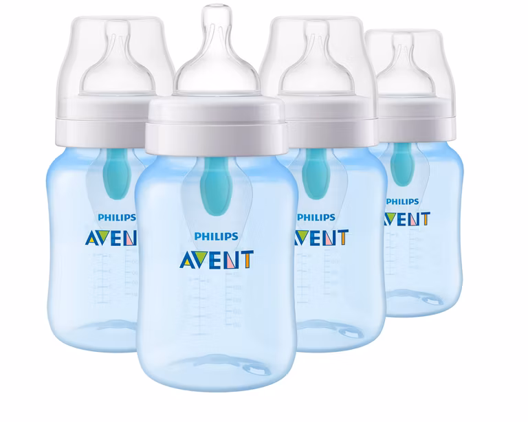 Amazon: Philips Avent Biberón Anti-colic. con válvula anticólicos.Azul.9 oz/260 ml.1 m+ .4 pzs SCY703/24