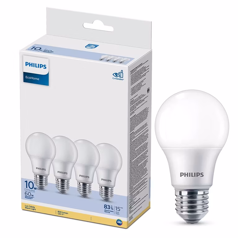 Amazon: Philips LED Focos EcoHome Luz Cálida 10W E27 4 Pack. - Oferta Prime Day
