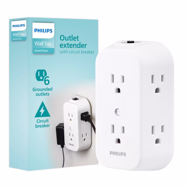 Amazon: Philips Multicontacto De Pared 6 Salidas Accesos Laterales E Interruptor De Voltaje Reseteable Conexión A Tierra 1pz