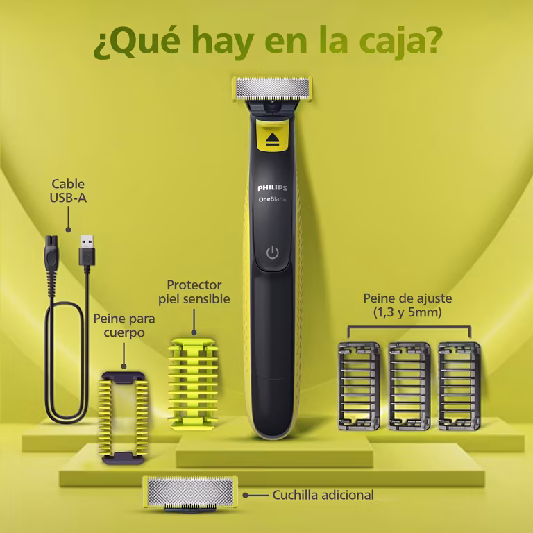 Amazon: Philips OneBlade Recortadora y Afeitadora Eléctrica Face & Body 3 peines guía, 2 peines para cuerpo, QP2824/10