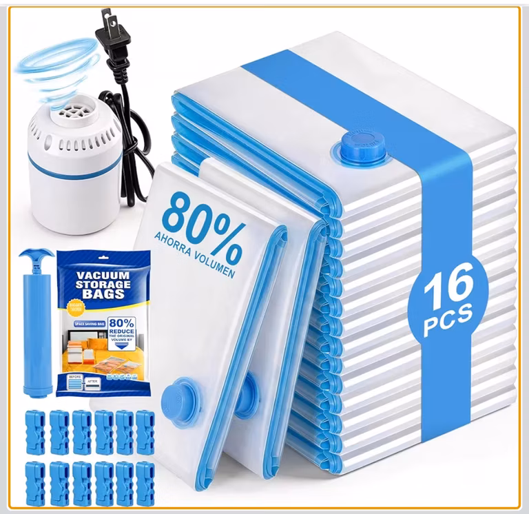 Amazon: 16 Piezas 60x40 cm Bolsas de Almacenamiento de Vacío con Bomba Eléctrica