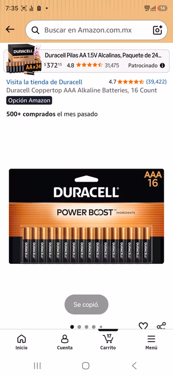 Amazon: 16 pilas duracell AAA