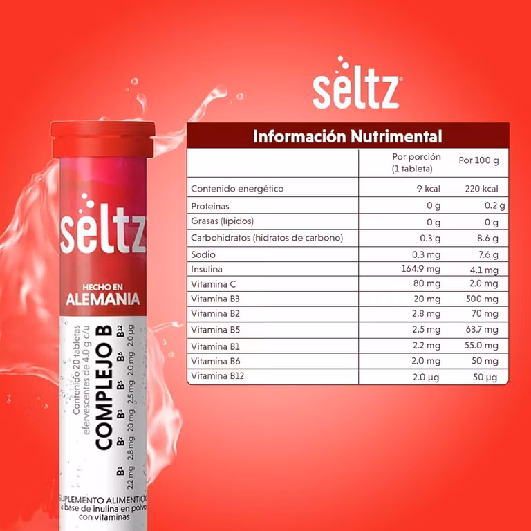 Amazon: Planea y Ahorra SELTZ Complejo B, 20 Tabletas Efervescentes Sabor Cereza, para Rendimiento Físico y Mental