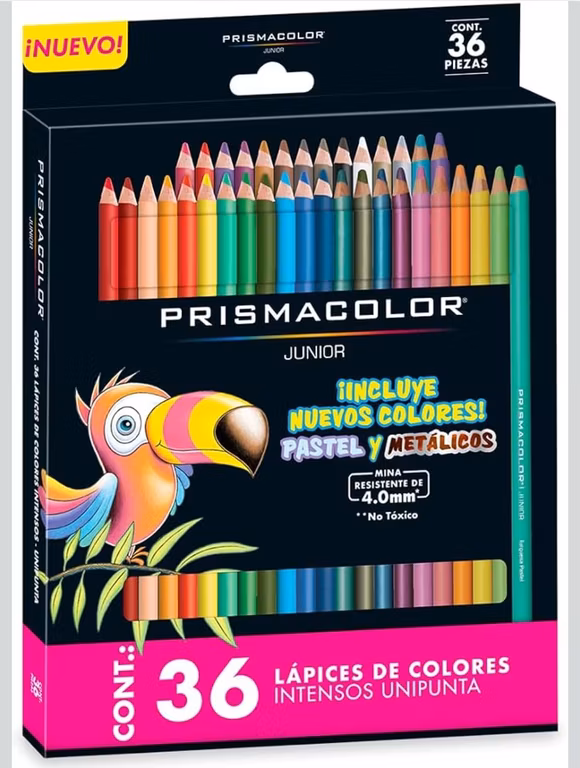 Amazon- Prismacolor - Lápices de Colores Junior, Colores Pastel y Metálicos, 36 Piezas, 4.0mm, No Tóxicos