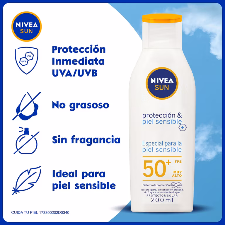 AMAZON: Protector Solar Corporal NIVEA SUN Protección & Piel Sensible FPS 50+ 200Ml, Sin Fragancia