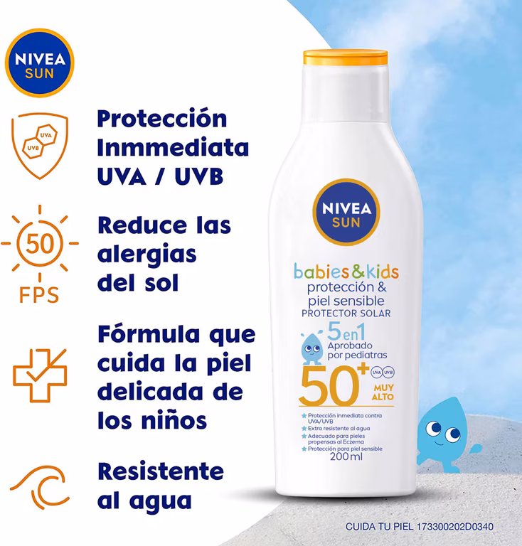 AMAZON: Protector Solar Corporal NIVEA SUN Protección & Piel Sensible Kids FPS 50+ 200Ml, Loción Sin Fragancia