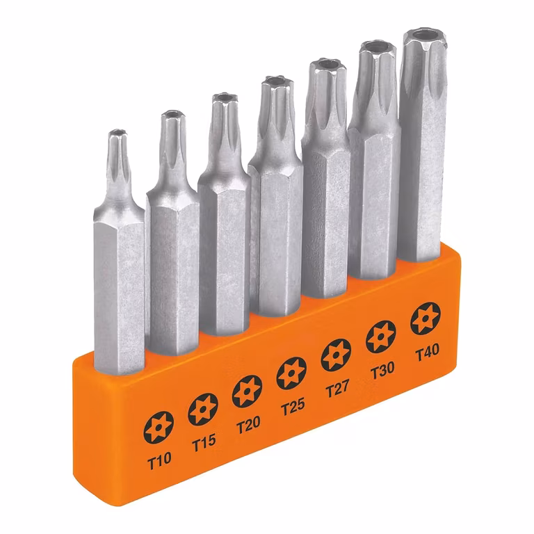 Amazon: Punto desarmador, Torx con seguro, largo 2", juego de 7 puntas Opción Amazon