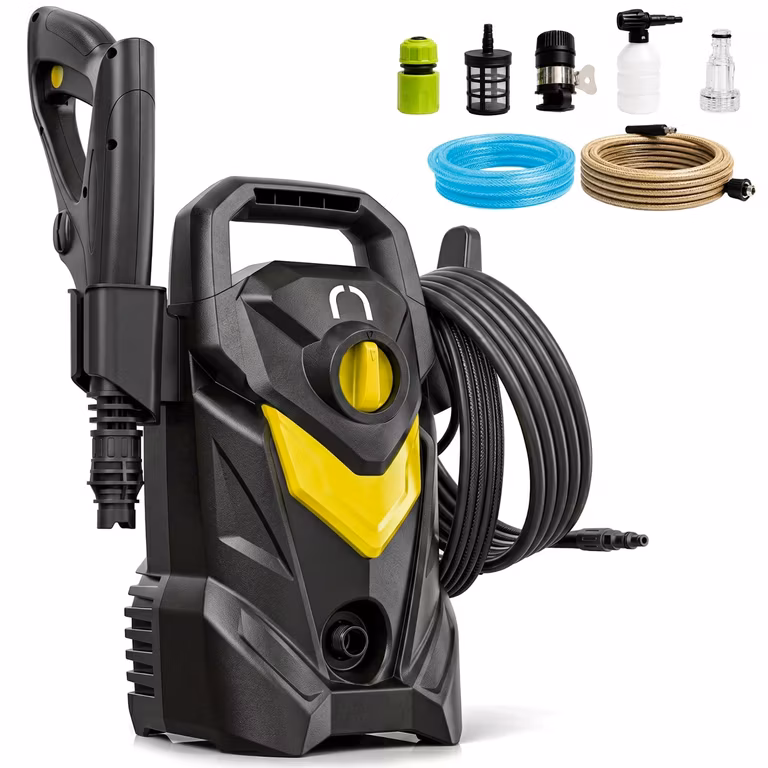 Amazon Raganet Hidrolavadora de Alta Presión 1200W 1600 PSI Negro Portátil Auto-Stop Manguera y Accesorios para Lavado de Autos,