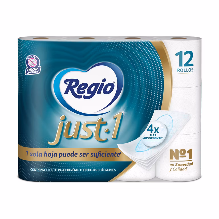 Amazon: Regio Just 1 Papel Higiénico, Con Hojas Cuádruples 12 Rollos ($108 c/u comprando 3)