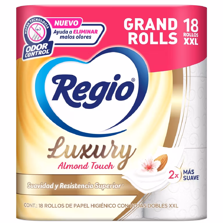 Amazon: Regio Luxury Almond Touch - Papel Higiénico, Hojas Dobles, 18 Rollos ($70 c/u comprando 3)
