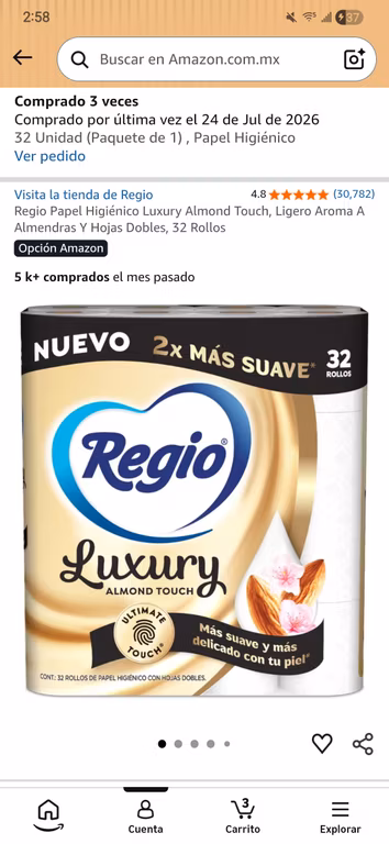 Amazon: Regio Papel Higiénico Luxury Almond Touch, Hojas Dobles, 32 Rollos | Planea y Ahorra