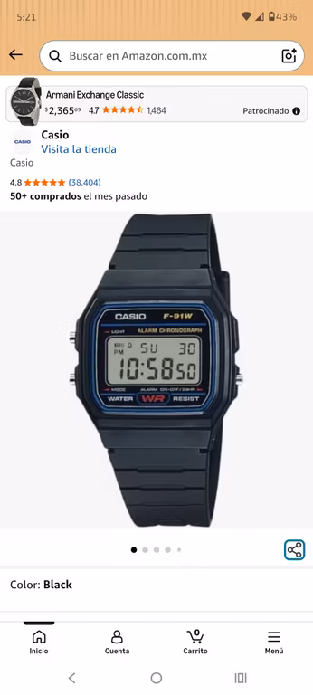 Amazon: Reloj Clásico Casio F91W