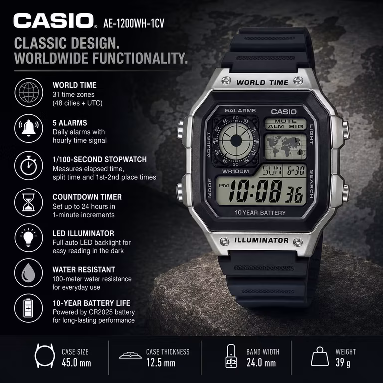 Amazon: Reloj Digital Casio con Batería de 10 Años