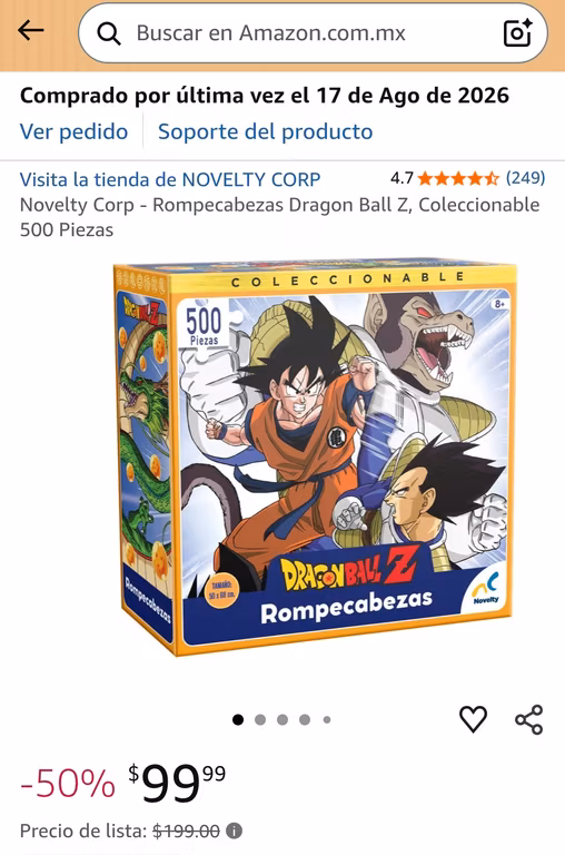 Amazon: Rompecabezas Dragon Ball Z 500 pza.