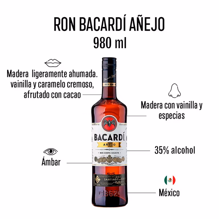 AMAZON: Ron Bacardi Añejo 980 ml - Añejado 3 Años, Sabor Suave y Amaderado