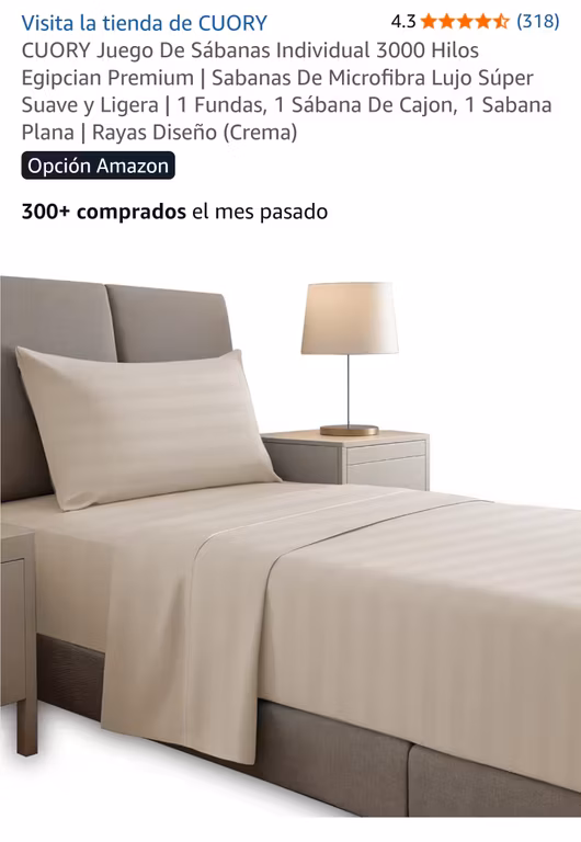 Amazon: Sábanas Individual 3000 hilos