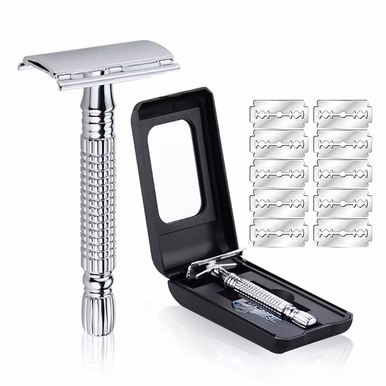Amazon: Sendowtek Afeitadora Maquinilla de Afeitar Clasica con 10 Cuchillas y Caja de Afeitar con Espejo Interior (Silver)
