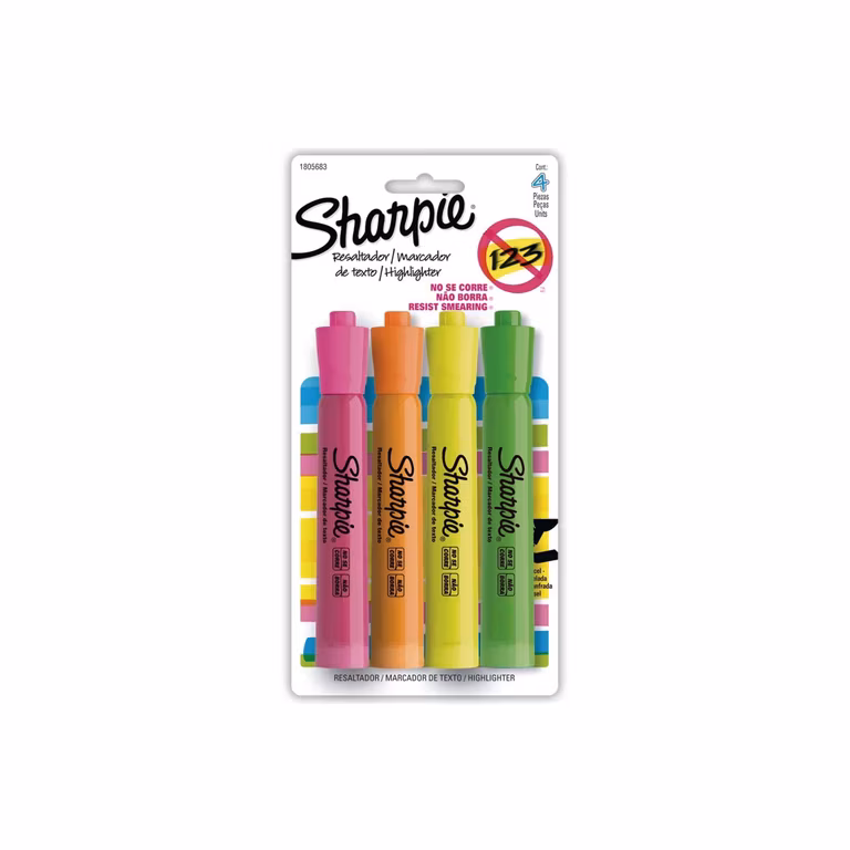 Amazon: Sharpie Tank Resaltador/Marcador de Texto, Punta Cincel/Biselada, Surtidos, 4 Piezas