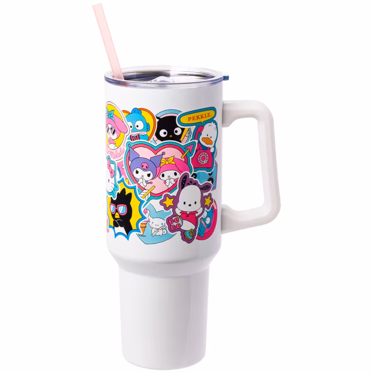 Amazon: Silver Buffalo Sanrio Hello Kitty and Friends - Vaso de acero inoxidable con asa de 40 onzas