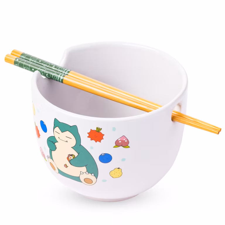 Amazon: Silver Buffalo - Tazón de cerámica para ramen, fideos o arroz, con palillos, 591.47 ml, Snorlax relajado comiendo