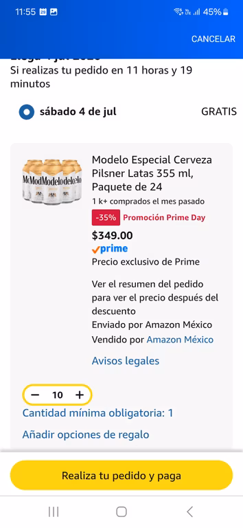 Amazon Six de Cerveza Modelo a $65 llevando 10 charolas