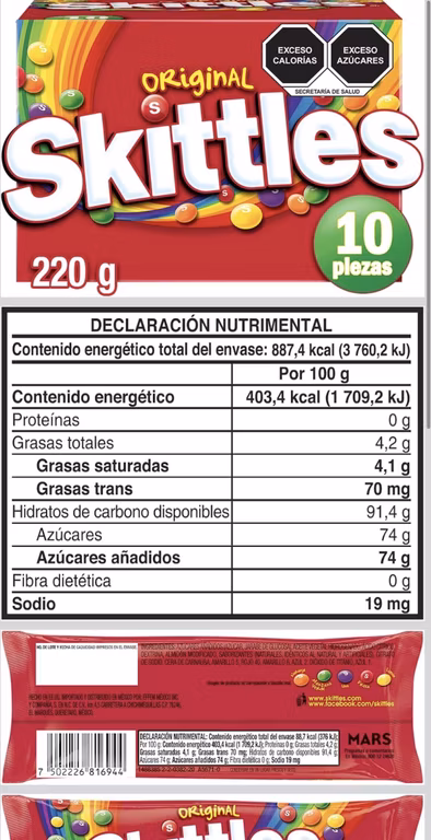 Amazon: Skittles dulces caramelo suave original 10 piezas de 22g