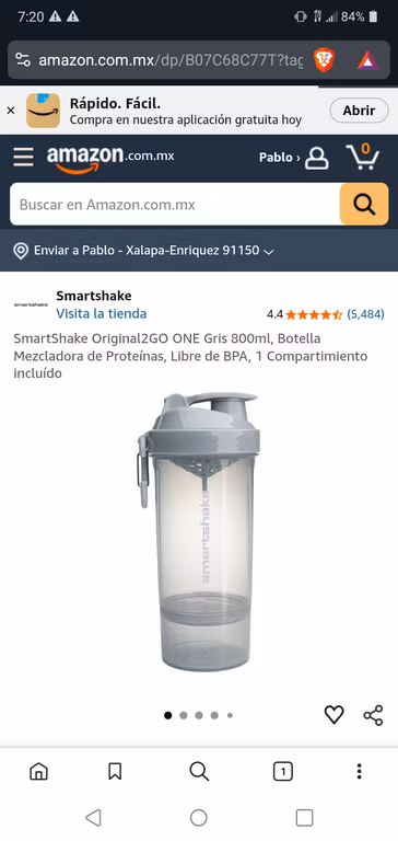 Amazon: SmartShake Original2GO ONE Gris 800ml, Botella Mezcladora de Proteínas