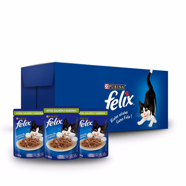 Amazon: Sobres Felix Sabor Atun Salmon y Sardina, Paquete con 24 Pzas de 85g
