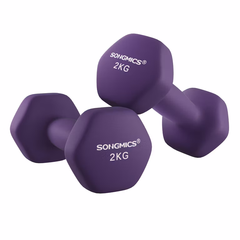Amazon: SONGMICS Juego de 2 Mancuernas de 2 kl c /u , Mancuernas Hexagonales con Superficie de Vinilo, para Gimnasia en Casa