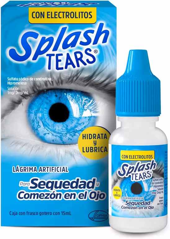 Amazon: SPLASH TEARS Gotas 15 mL, Electrolitos Hipromelosa y Condroitina Hidrata y Lubrica, Alivia Resequedad y Comezón, Frescura y Confort